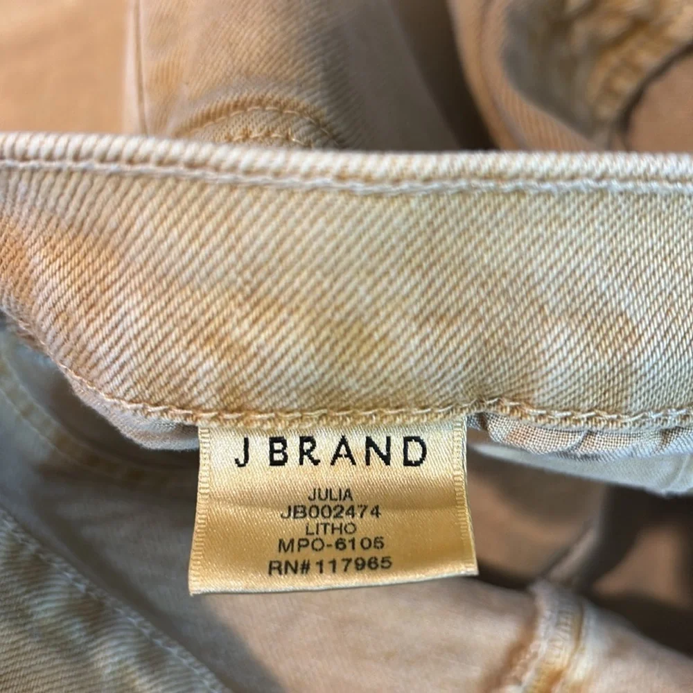 J Brand Julia High Rise Fringe Hem Crop Flare Jeans in Litho Gold Size 28